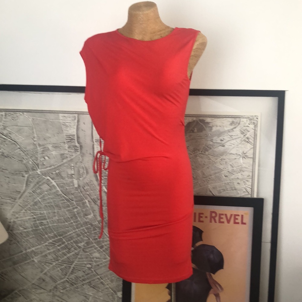 MM 6 Maison Martin Margiela Red Asymmetrical Jersey Midi Dress Size XS